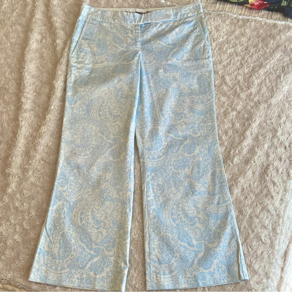 Y2K Express Baby Blue Wide Leg Capri Editor Pant Size 2 Paisley Vintage Vtg